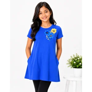Essentials Blossom Cluster Long Tee – Royal Blue