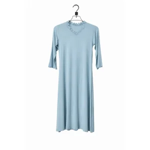 Serene Lace-Trim Midi Dress — Muted Powder Blue
