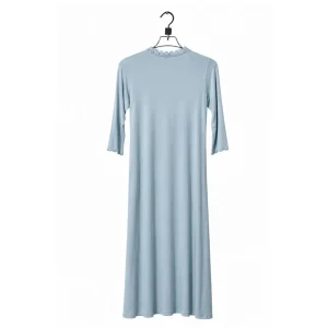 Serene Lace-Trim Midi Dress — Muted Powder Blue