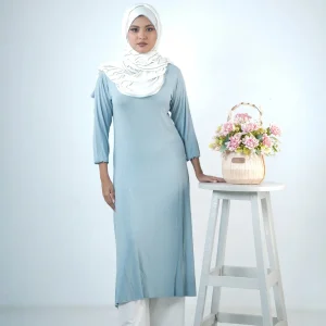 Serene Lace-Trim Midi Dress — Muted Powder Blue